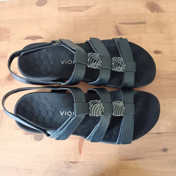 Vionic Amber Black 3 Strap Adjustable Faux Croc Slingback Sandals Women's 9 - Picture 4 of 10